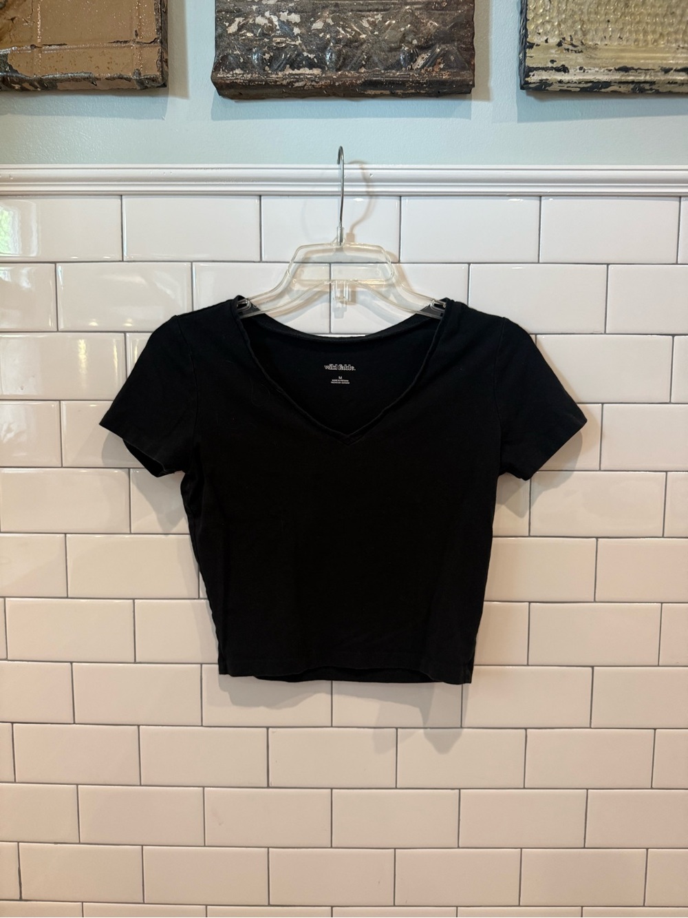 wild fable Black V-Neck Crop Tee